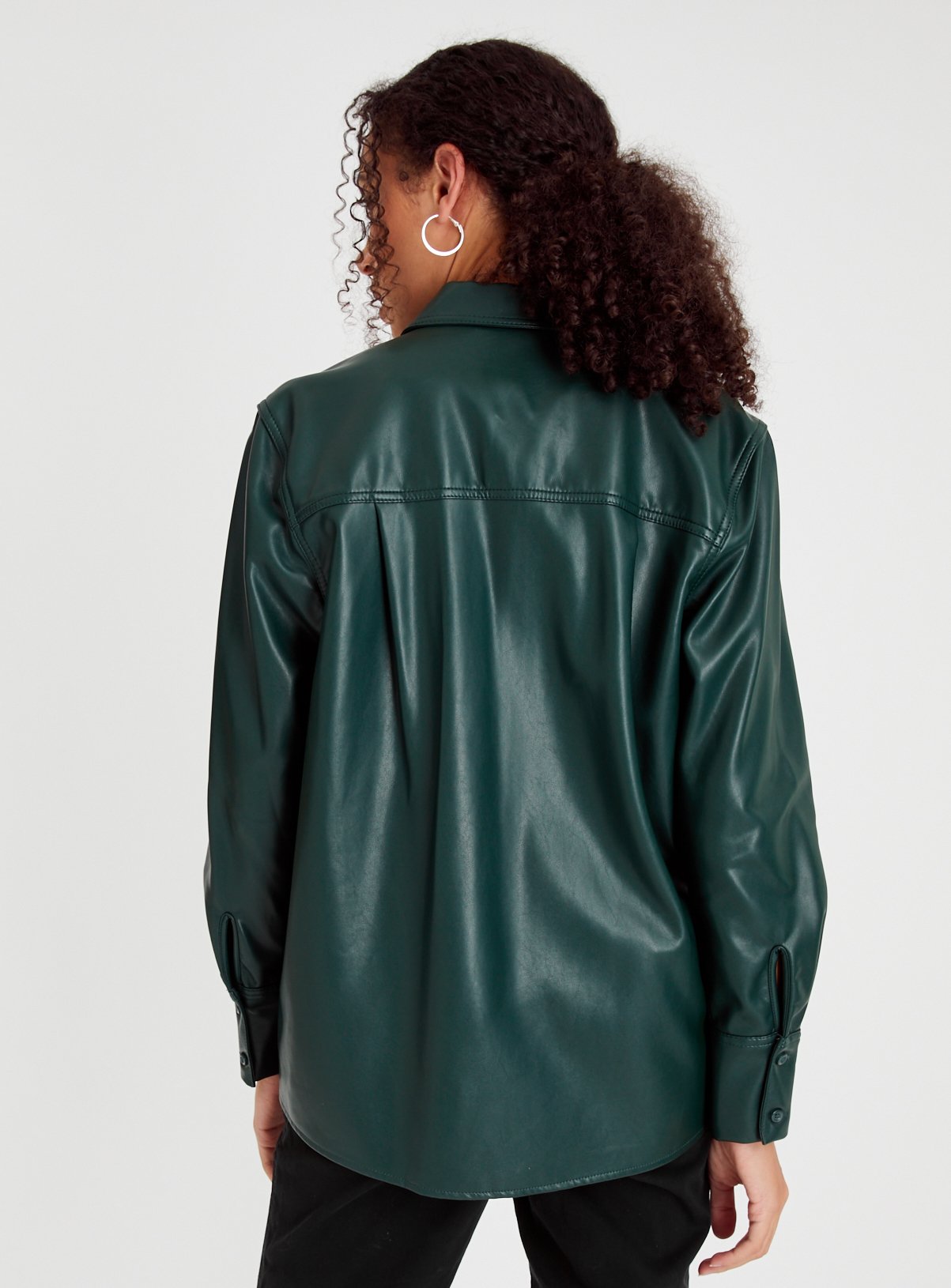 Dark Green Faux Leather Relaxed Fit Shirt 24 - Image 4 thumbnail